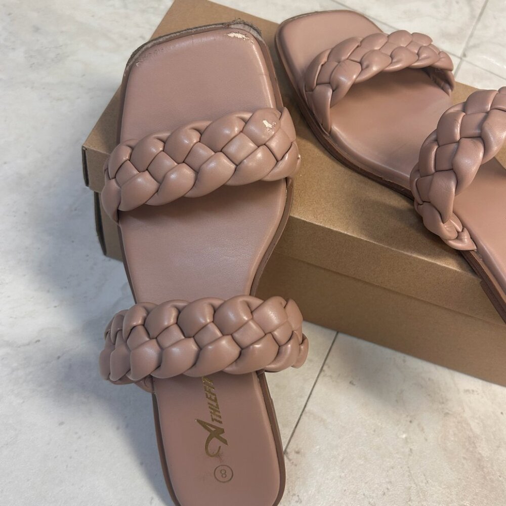 Athlefit Women's Square Open Toe Braided Sandals